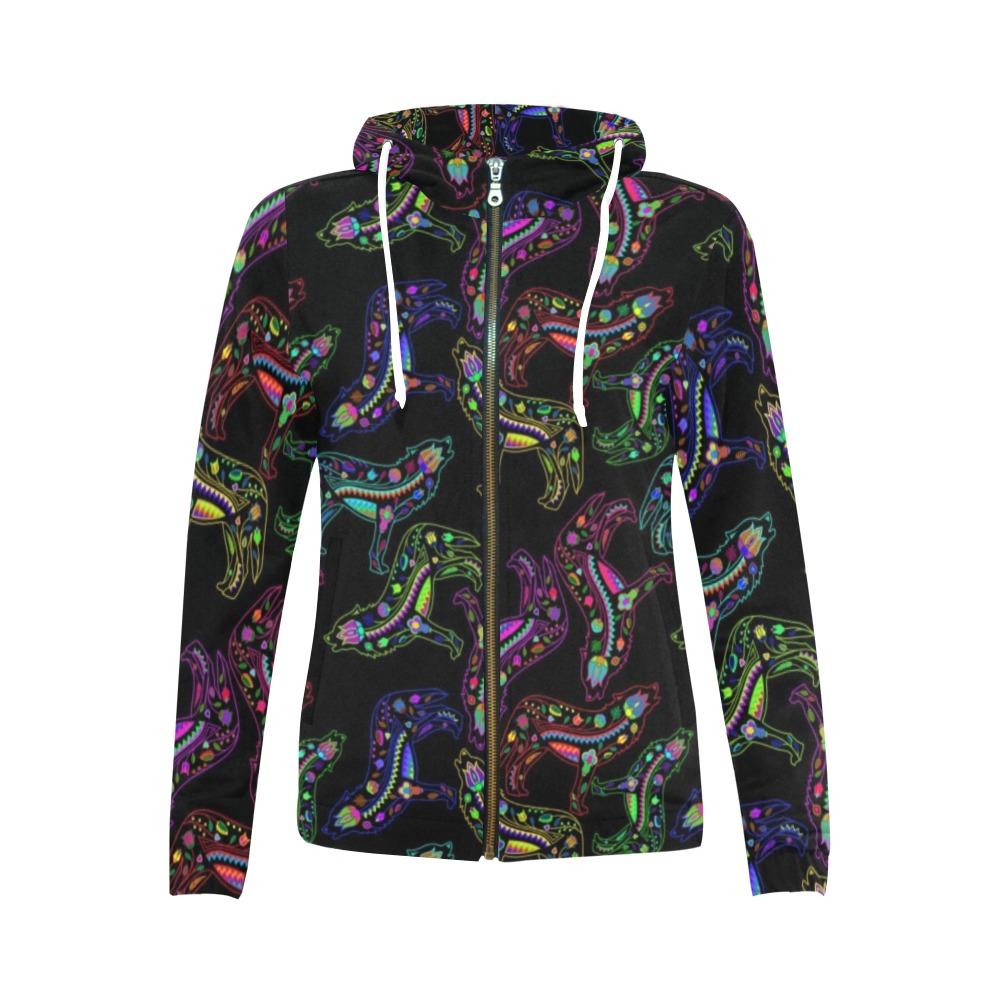Floral Wolf All Over Print Full Zip Hoodie for Women (Model H14) All Over Print Full Zip Hoodie for Women (H14) e-joyer 