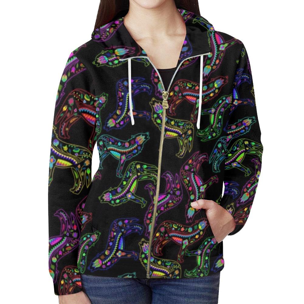 Floral Wolf All Over Print Full Zip Hoodie for Women (Model H14) All Over Print Full Zip Hoodie for Women (H14) e-joyer 