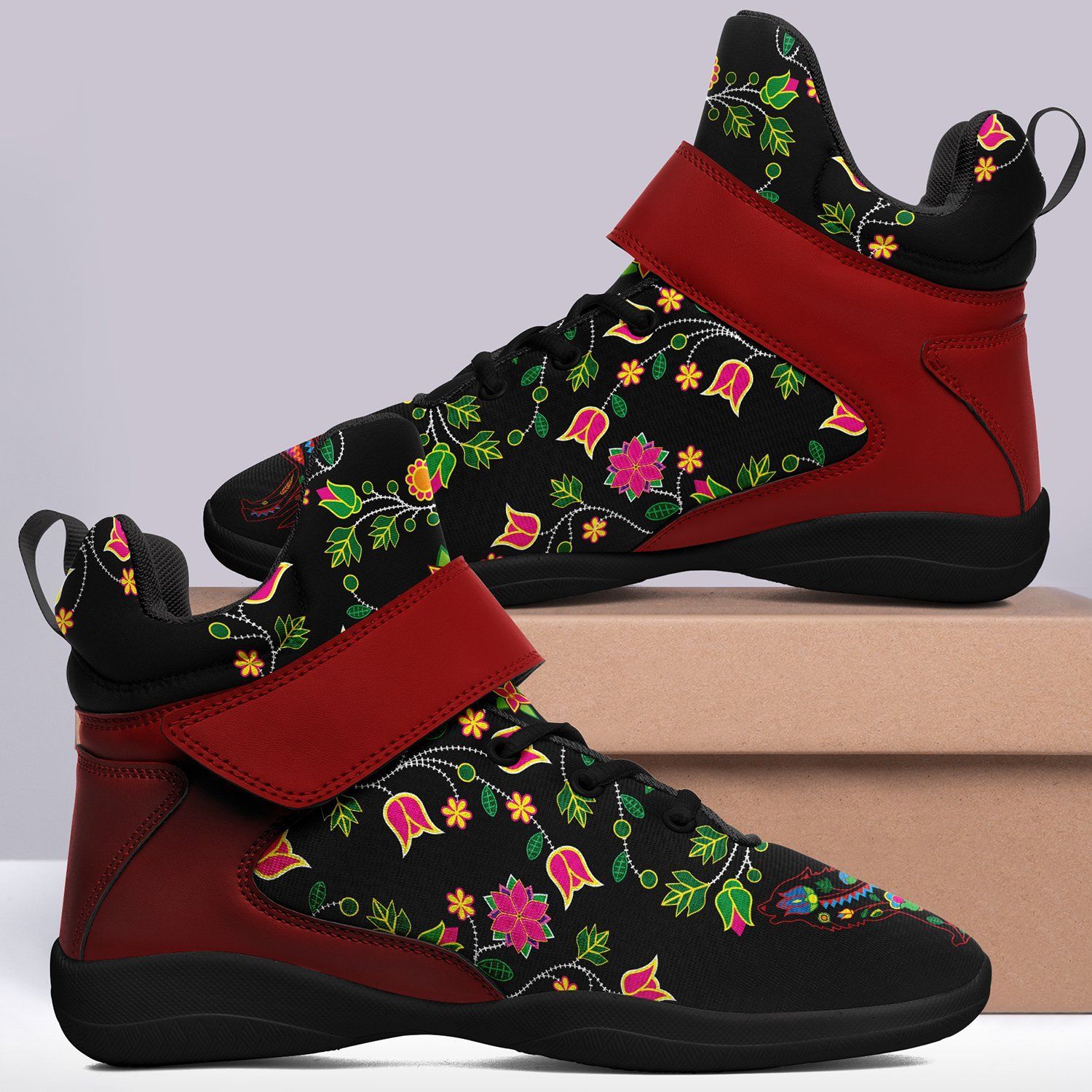 Floral Wolf Ipottaa Basketball / Sport High Top Shoes - Black Sole 49 Dzine 