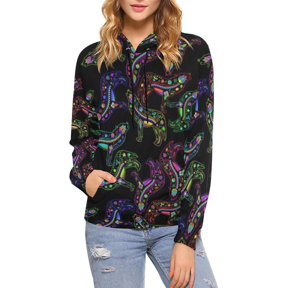 Floral Wolves All Over Print Hoodie for Women (USA Size) (Model H13) All Over Print Hoodie for Women (H13) e-joyer 