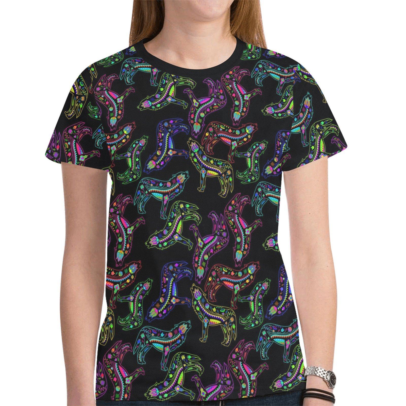 Floral Wolves New All Over Print T-shirt for Women (Model T45) tshirt e-joyer 