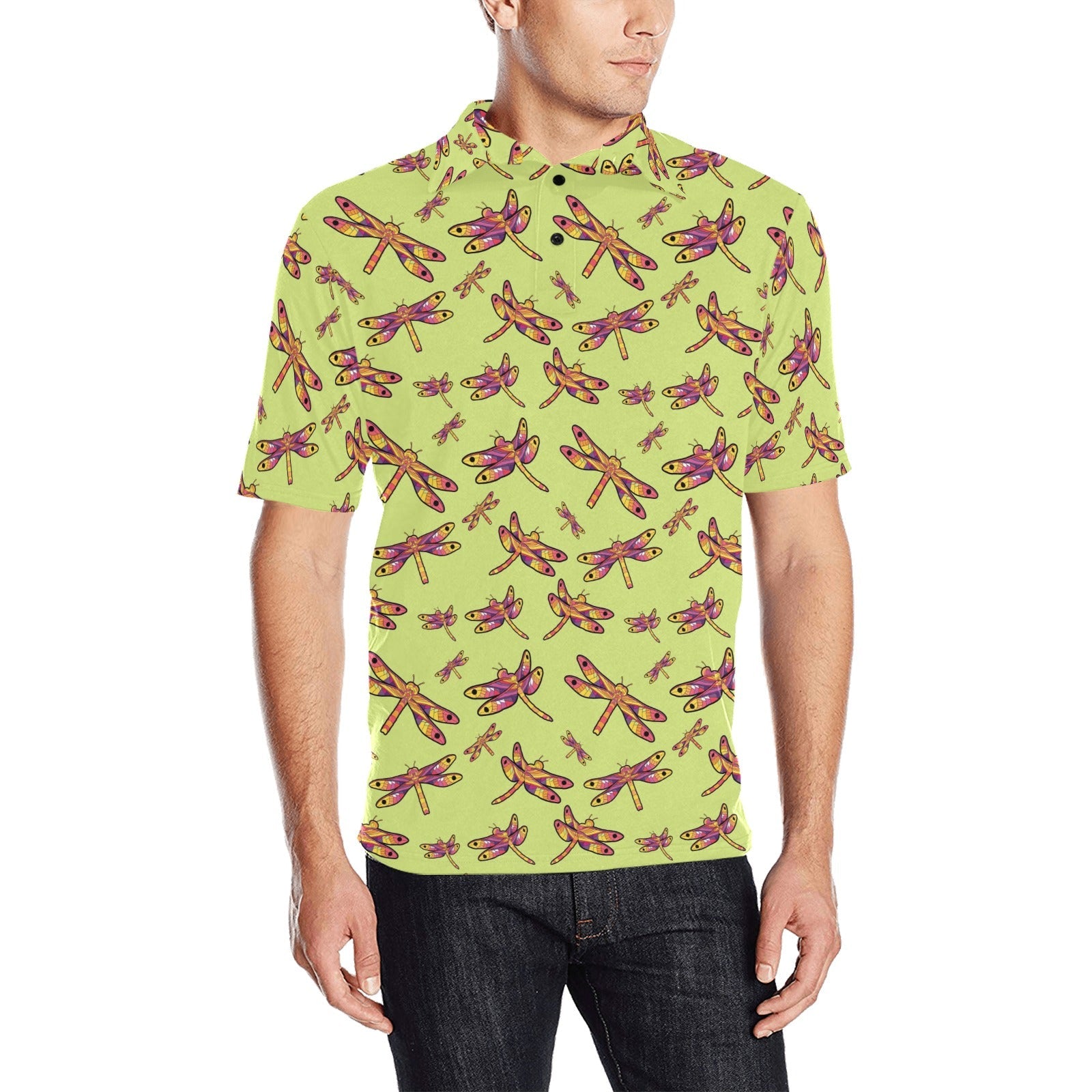 Gathering Lime Men's All Over Print Polo Shirt (Model T55) Men's Polo Shirt (Model T55) e-joyer 