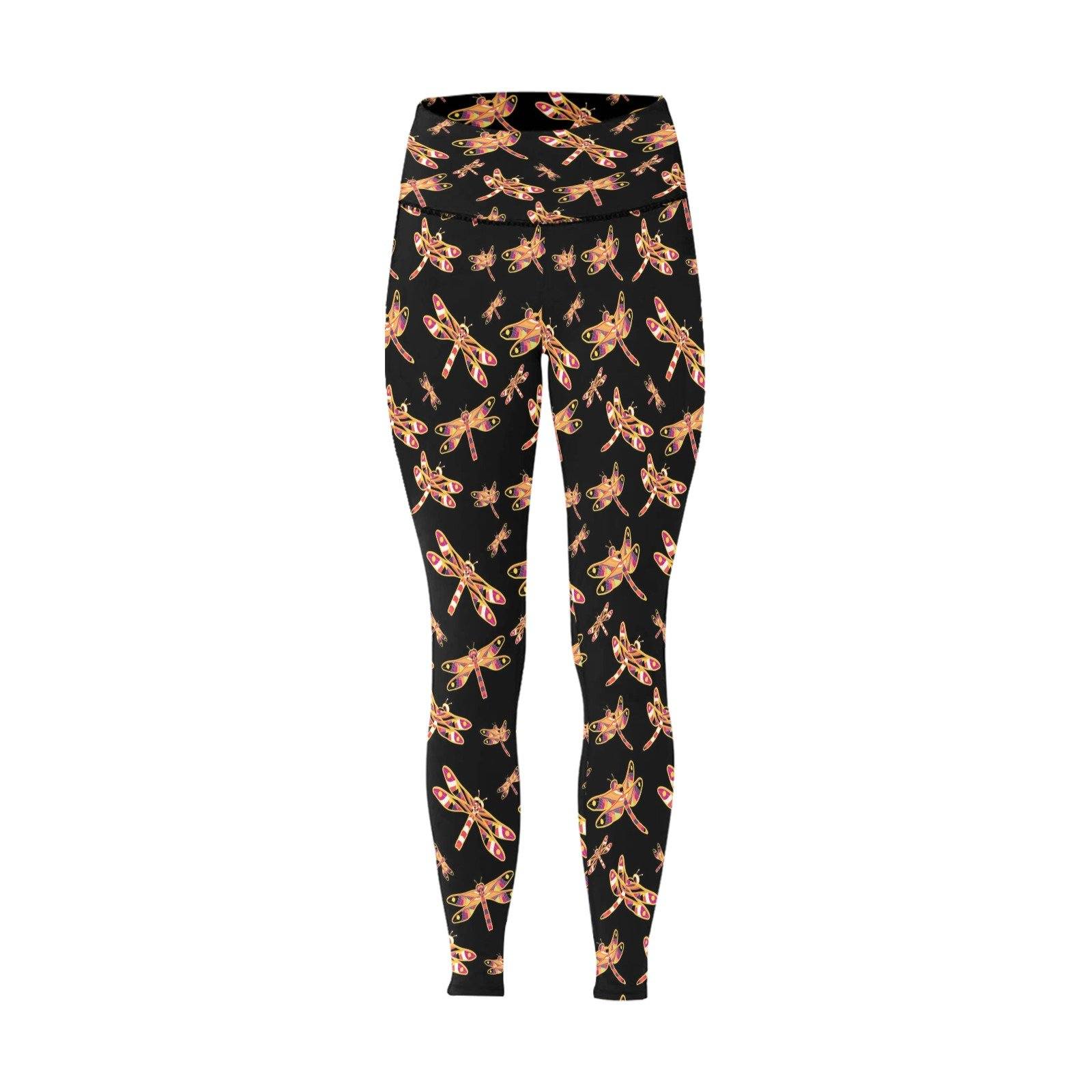 Gathering Yellow Black All Over Print High-Waisted Leggings (Model L36) High-Waisted Leggings (L36) e-joyer 