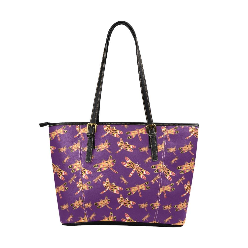 Gathering Yellow Purple Leather Tote Bag/Large (Model 1640) Leather Tote Bag (1640) e-joyer 