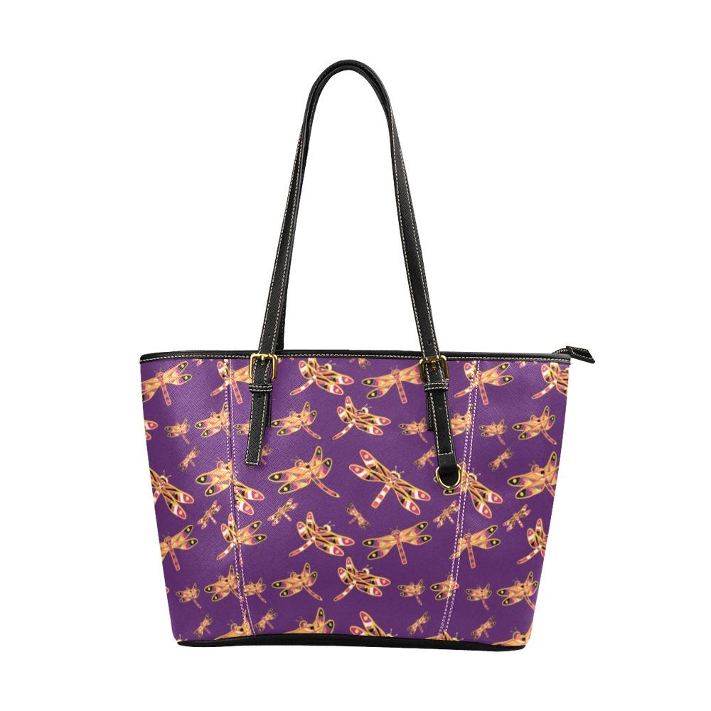 Gathering Yellow Purple Leather Tote Bag/Large (Model 1640) Leather Tote Bag (1640) e-joyer 