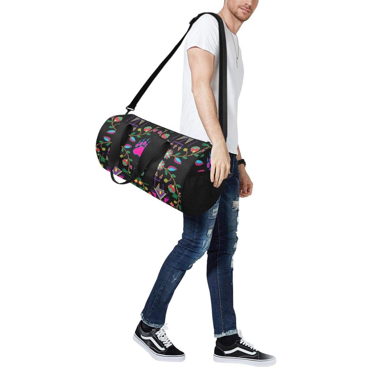 Geometric Floral Fall - Black Duffle Bag (Model 1679) Duffle Bag (1679) e-joyer 