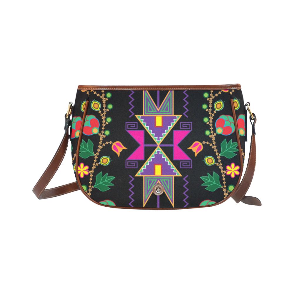 Geometric Floral Fall - Black Saddle Bag/Small (Model 1649) Full Customization Saddle Bag/Small (Full Customization) e-joyer 