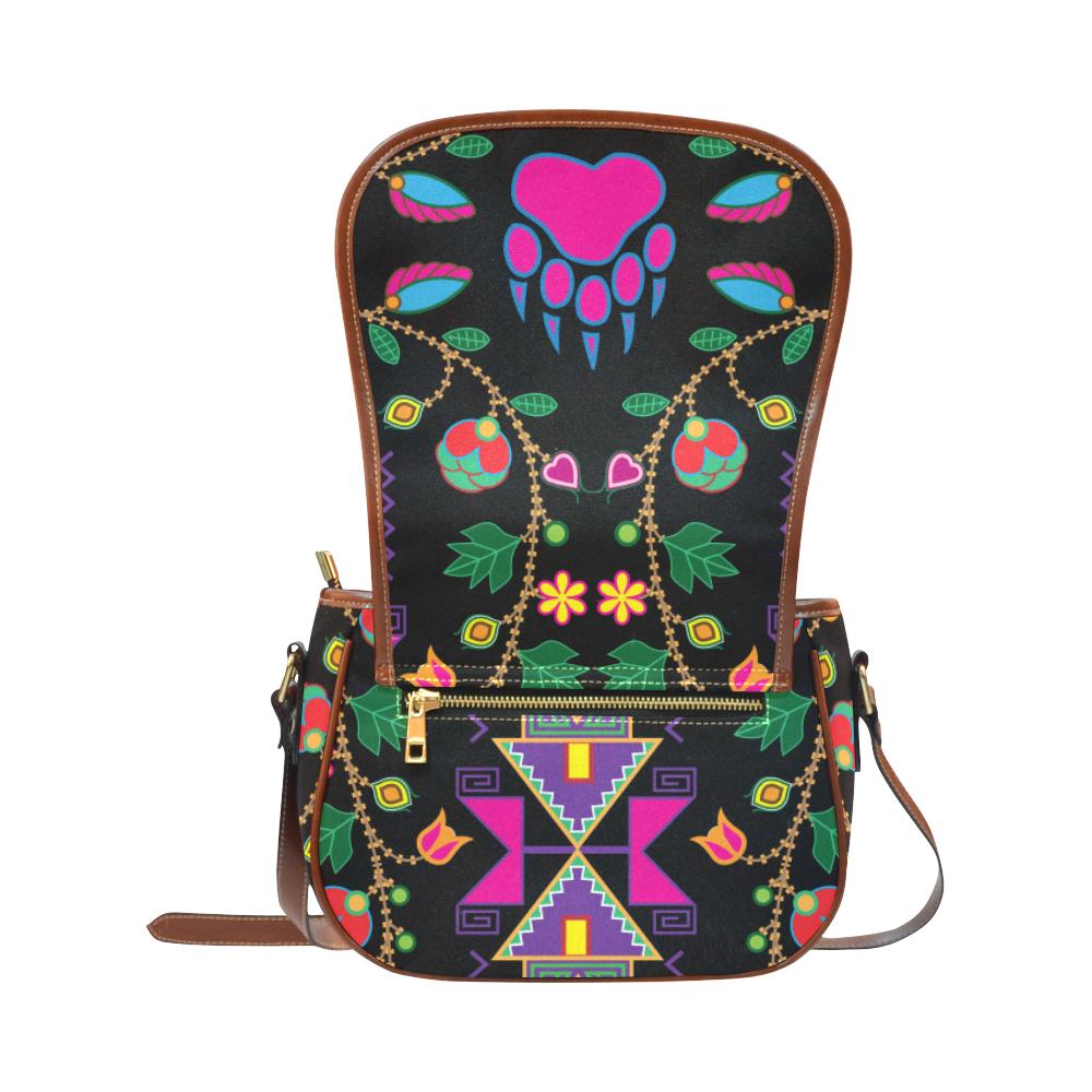 Geometric Floral Fall - Black Saddle Bag/Small (Model 1649) Full Customization Saddle Bag/Small (Full Customization) e-joyer 