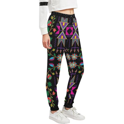 Geometric Floral Fall-Black Women's All Over Print Sweatpants (Model L11) Women's All Over Print Sweatpants (L11) e-joyer 