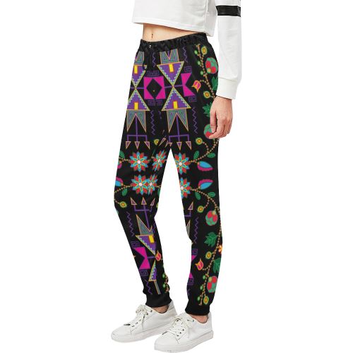 Geometric Floral Fall-Black Women's All Over Print Sweatpants (Model L11) Women's All Over Print Sweatpants (L11) e-joyer 