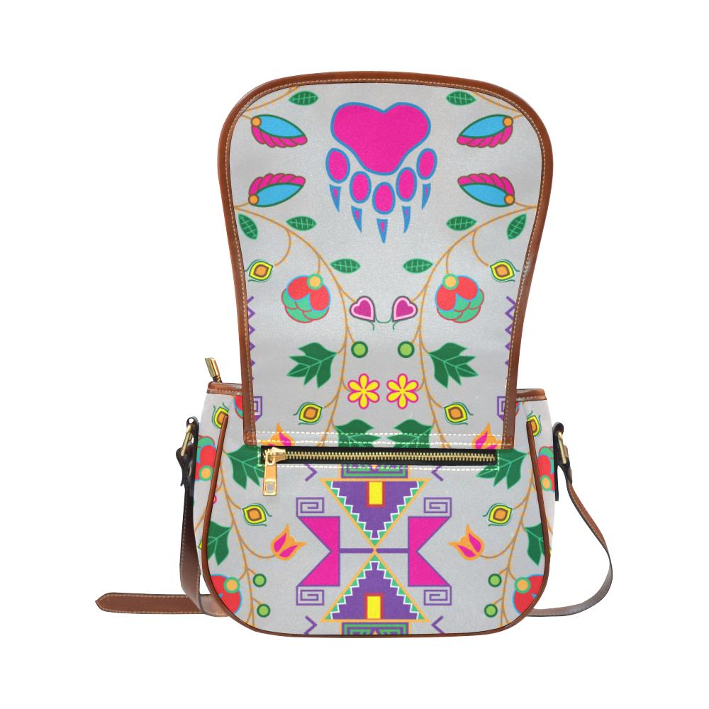 Geometric Floral Fall - Gray Saddle Bag/Small (Model 1649) Full Customization Saddle Bag/Small (Full Customization) e-joyer 