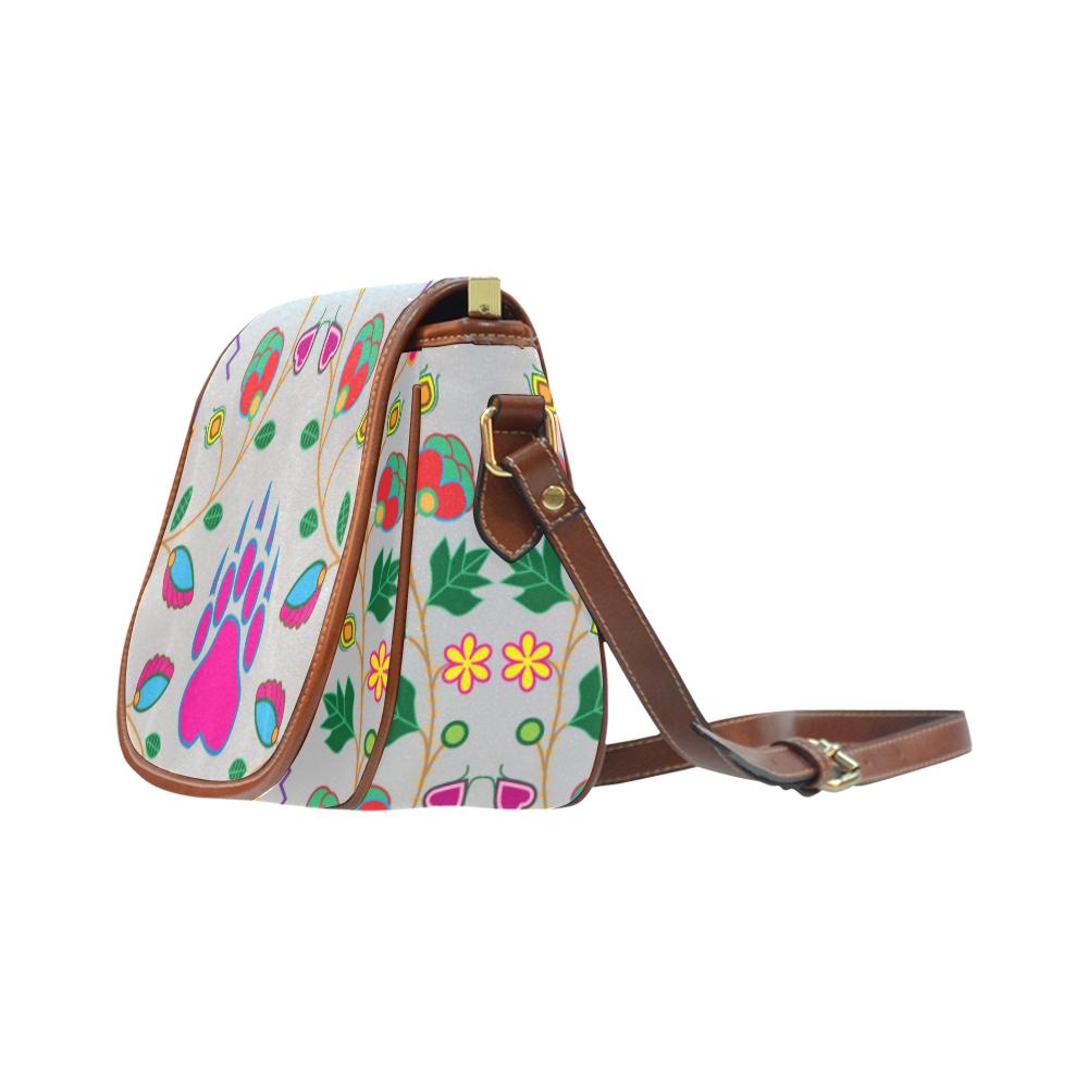 Geometric Floral Fall - Gray Saddle Bag/Small (Model 1649) Full Customization Saddle Bag/Small (Full Customization) e-joyer 