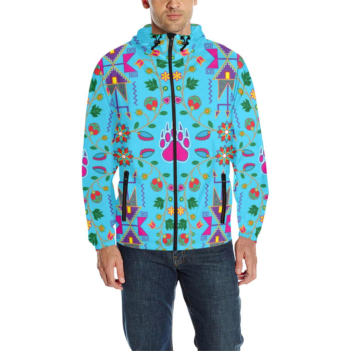 Geometric Floral Fall - Sky Blue Unisex Quilted Coat All Over Print Quilted Windbreaker for Men (H35) e-joyer 