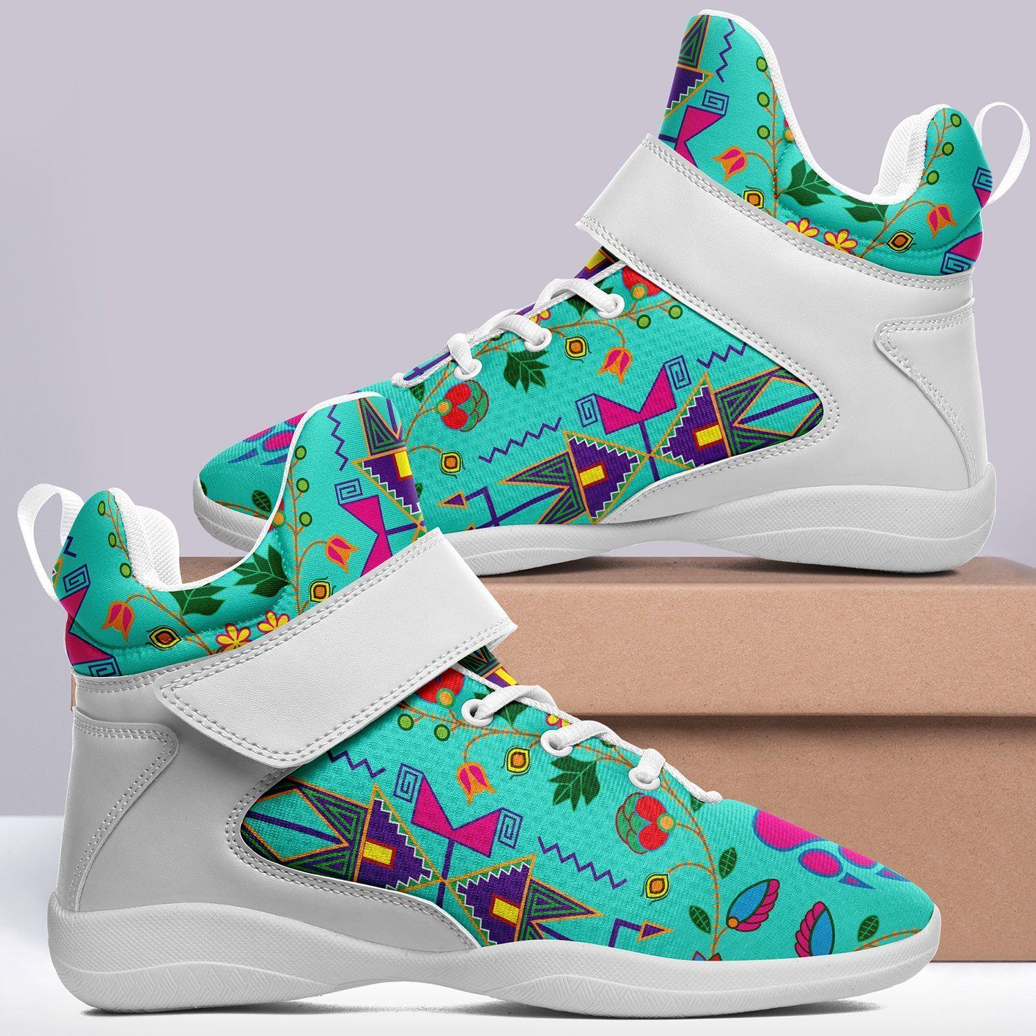 Geometric Floral Fall Sky Ipottaa Basketball / Sport High Top Shoes - White Sole 49 Dzine 