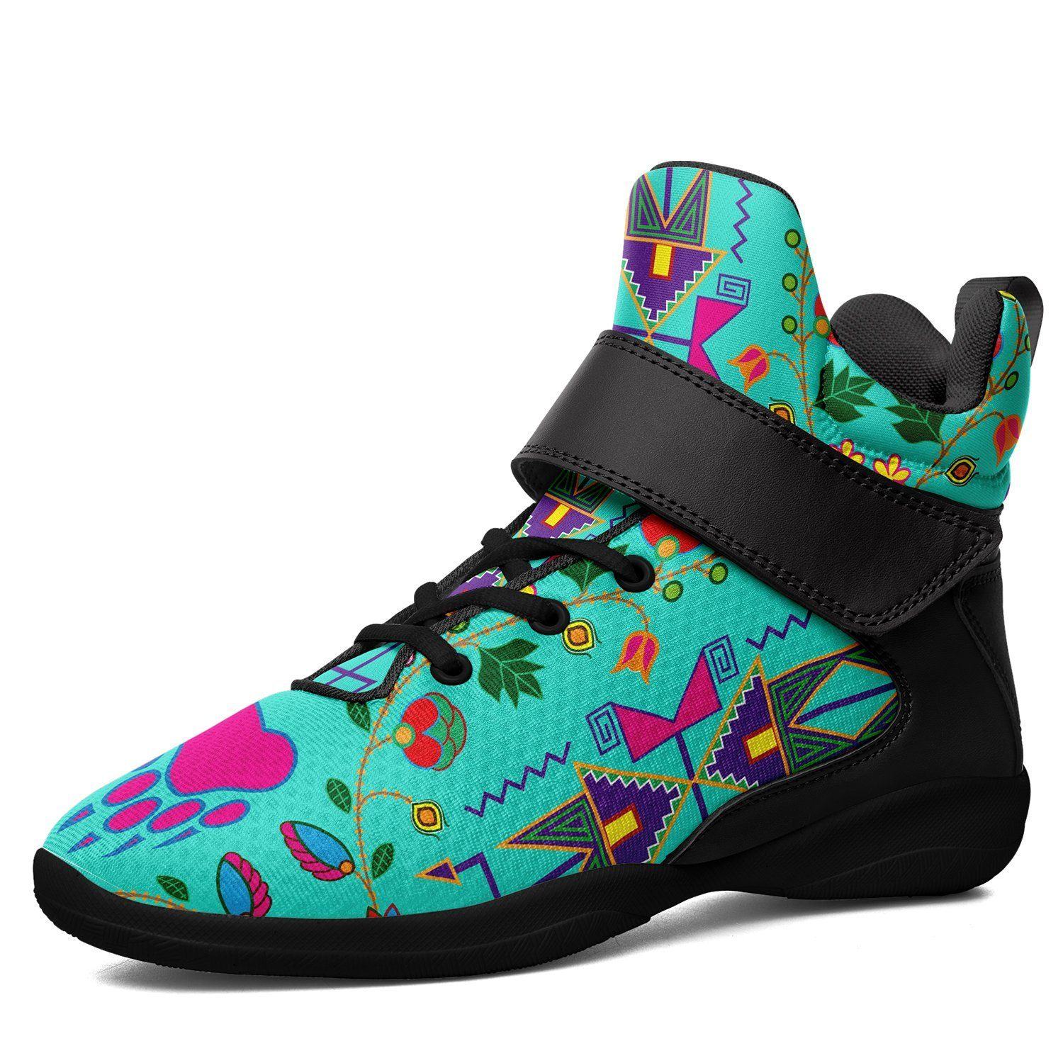Geometric Floral Fall Sky Kid's Ipottaa Basketball / Sport High Top Shoes 49 Dzine US Women 4.5 / US Youth 3.5 / EUR 35 Black Sole with Black Strap 
