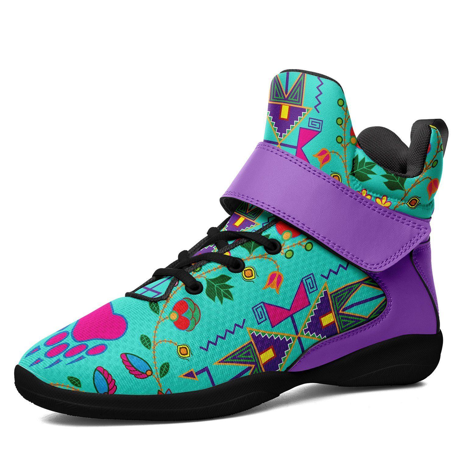Geometric Floral Fall Sky Kid's Ipottaa Basketball / Sport High Top Shoes 49 Dzine US Women 4.5 / US Youth 3.5 / EUR 35 Black Sole with Lavender Strap 