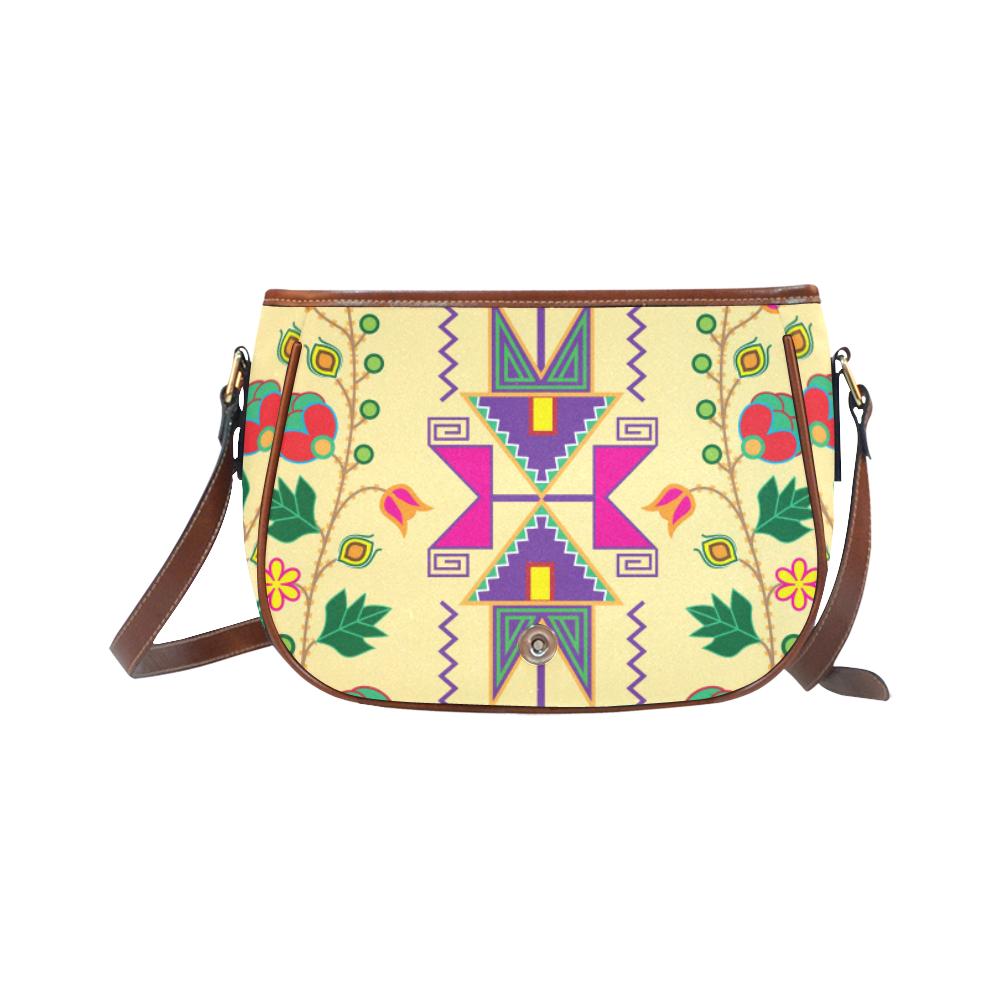 Geometric Floral Fall - Vanilla Saddle Bag/Small (Model 1649) Full Customization Saddle Bag/Small (Full Customization) e-joyer 