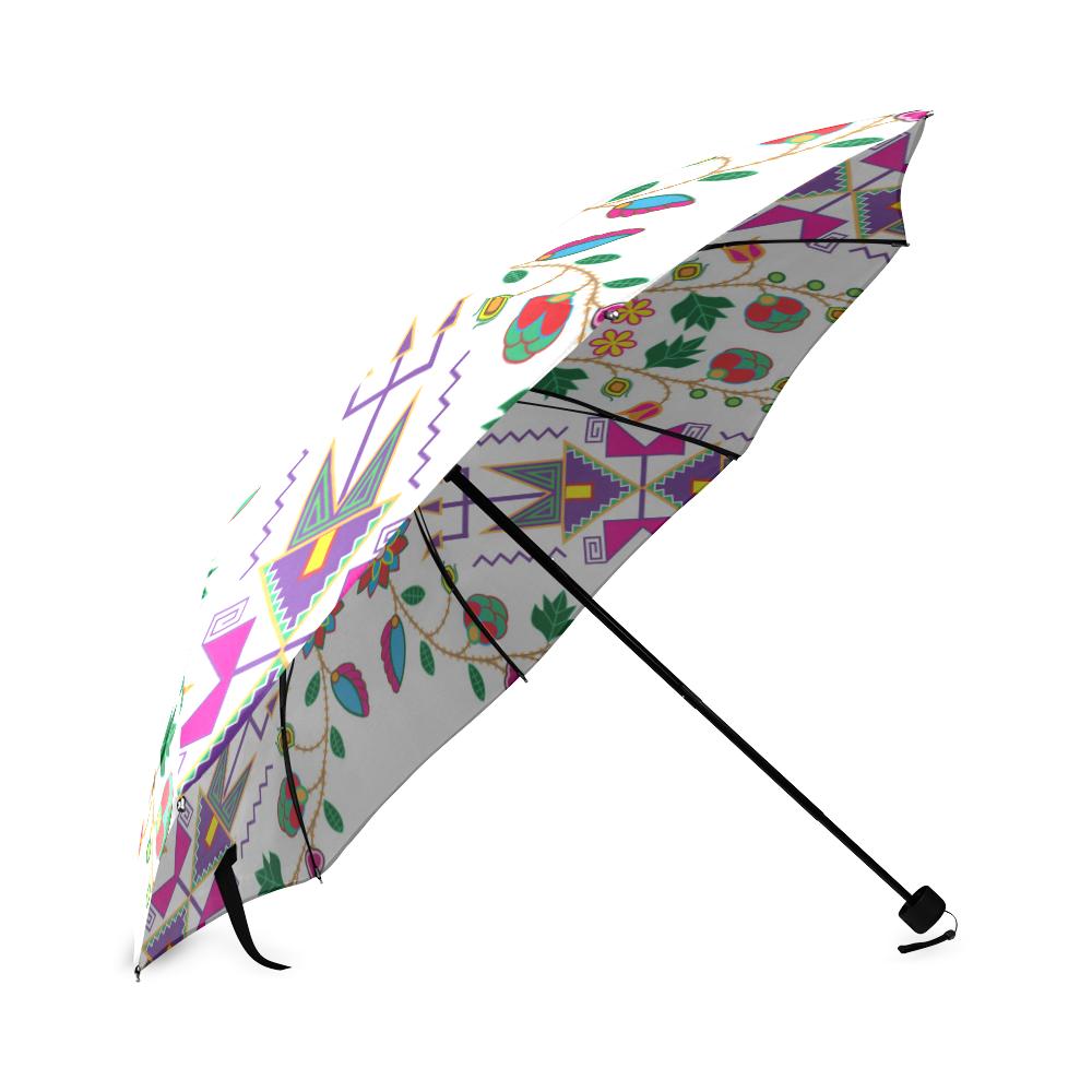 Geometric Floral Fall-White Foldable Umbrella Foldable Umbrella e-joyer 