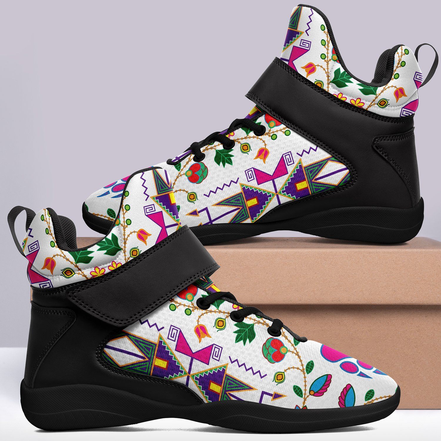 Geometric Floral Fall White Ipottaa Basketball / Sport High Top Shoes - Black Sole 49 Dzine 