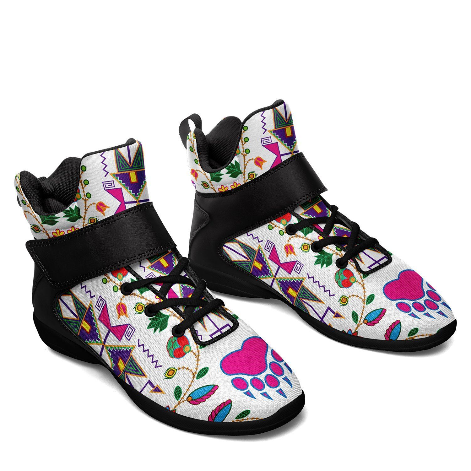 Geometric Floral Fall White Ipottaa Basketball / Sport High Top Shoes - Black Sole 49 Dzine 