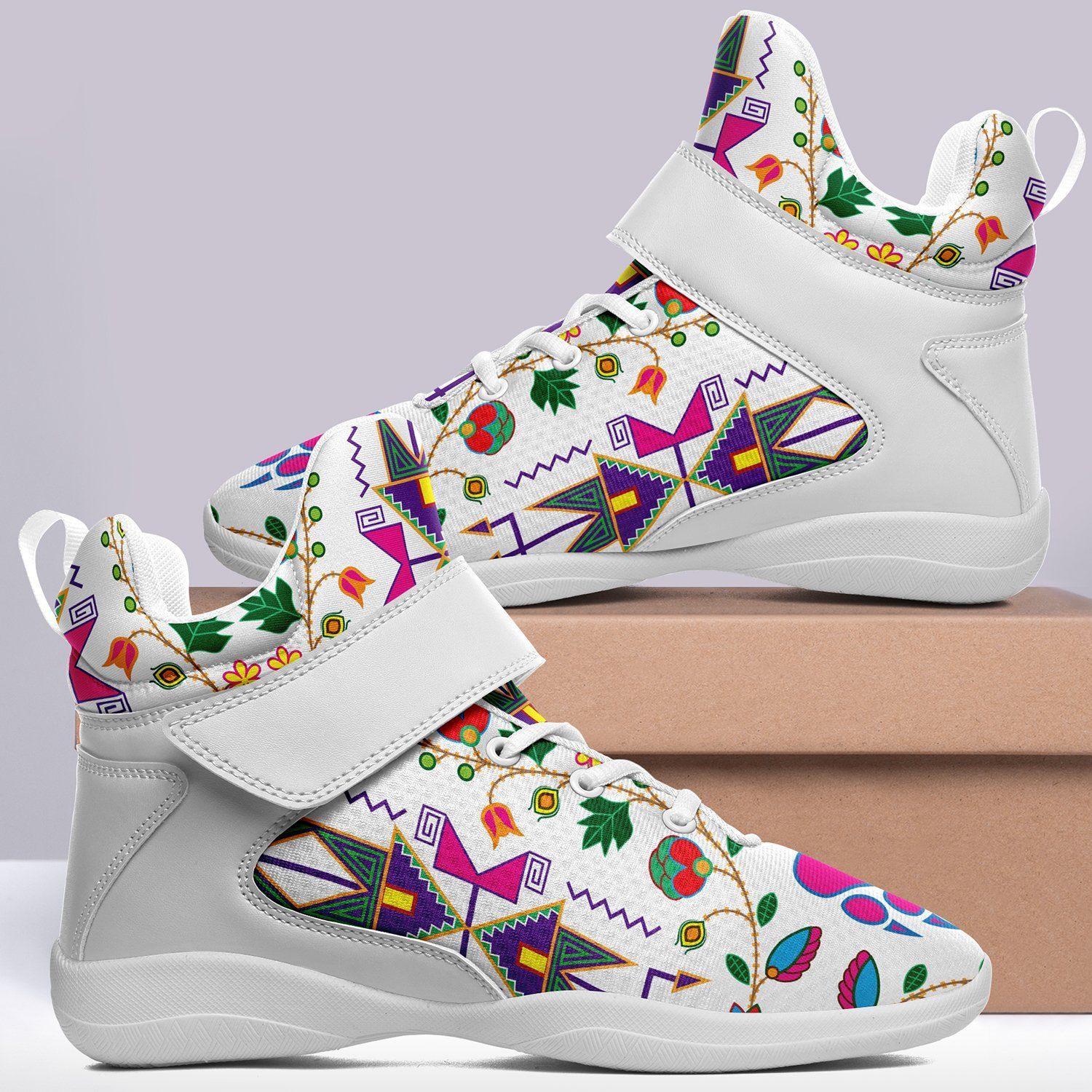 Geometric Floral Fall White Ipottaa Basketball / Sport High Top Shoes - White Sole 49 Dzine 