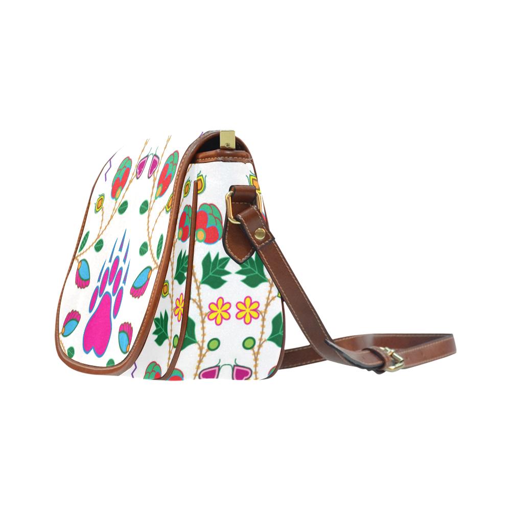 Geometric Floral Fall - White Saddle Bag/Small (Model 1649) Full Customization Saddle Bag/Small (Full Customization) e-joyer 