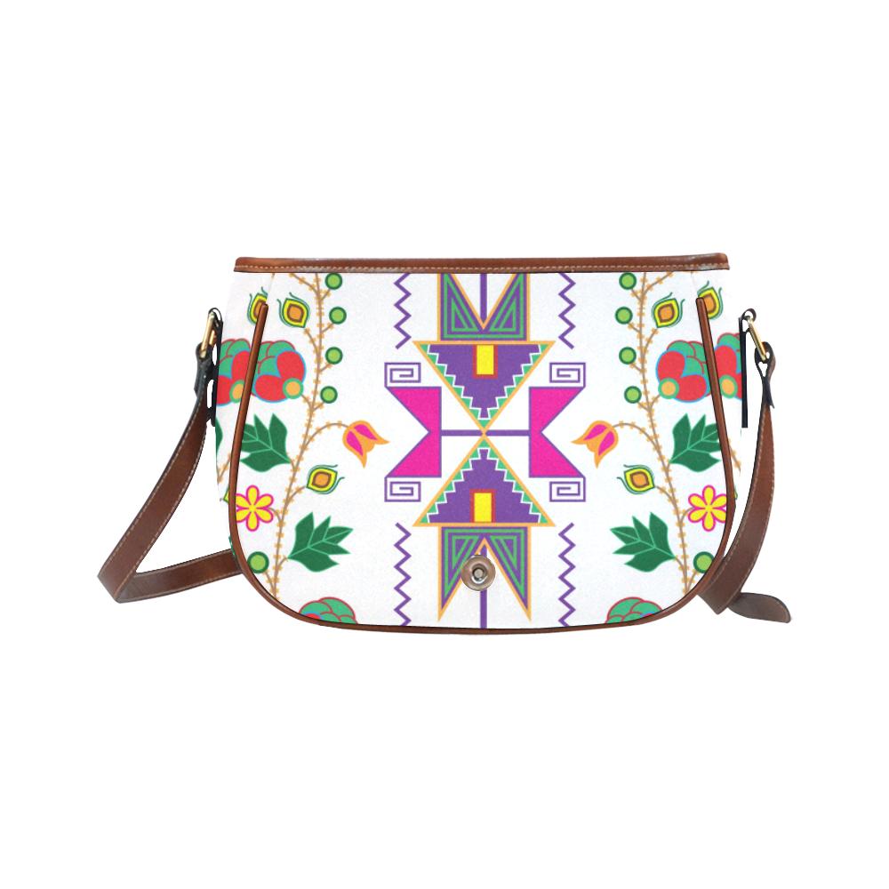 Geometric Floral Fall - White Saddle Bag/Small (Model 1649) Full Customization Saddle Bag/Small (Full Customization) e-joyer 