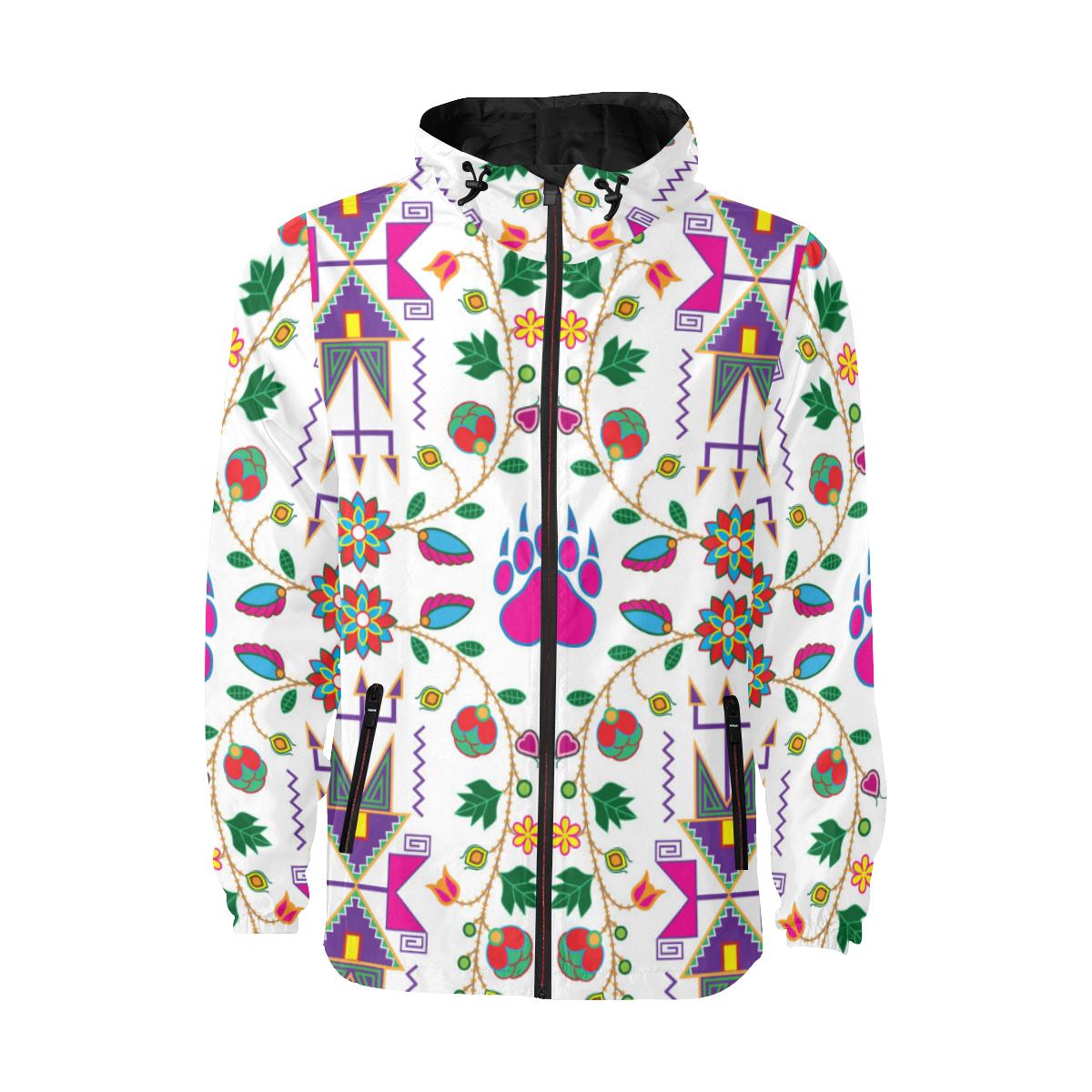 Geometric Floral Fall - White Unisex Quilted Coat All Over Print Quilted Windbreaker for Men (H35) e-joyer 