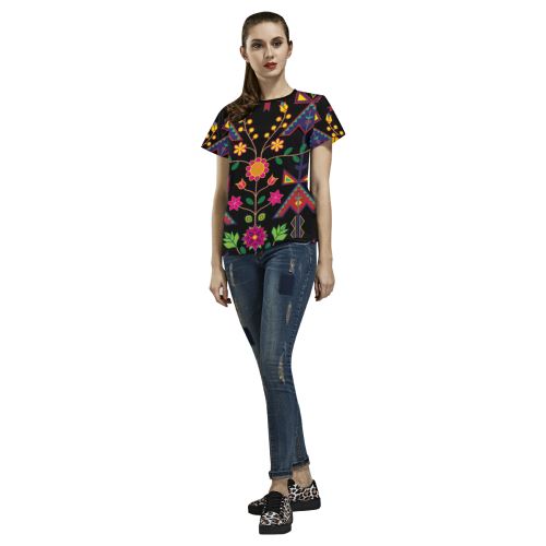Geometric Floral Spring All Over Print T-shirt for Women/Large Size (USA Size) (Model T40) All Over Print T-Shirt for Women/Large (T40) e-joyer 