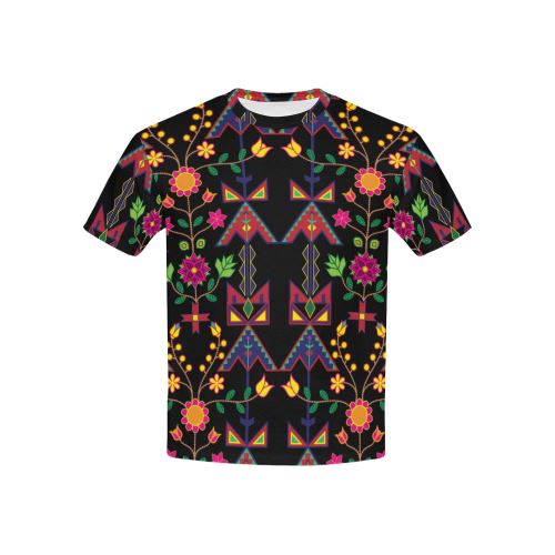 Geometric Floral Spring-Black All Over Print T-shirt for Kid (USA Size) (Model T40) All Over Print T-shirt for Kid (T40) e-joyer 