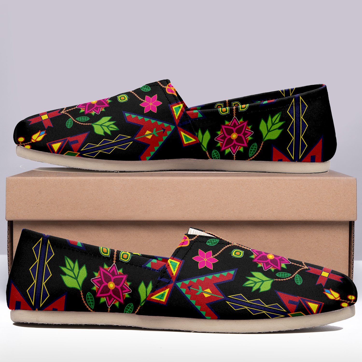 Geometric Floral Spring Black Casual Unisex Slip On Shoe Herman 