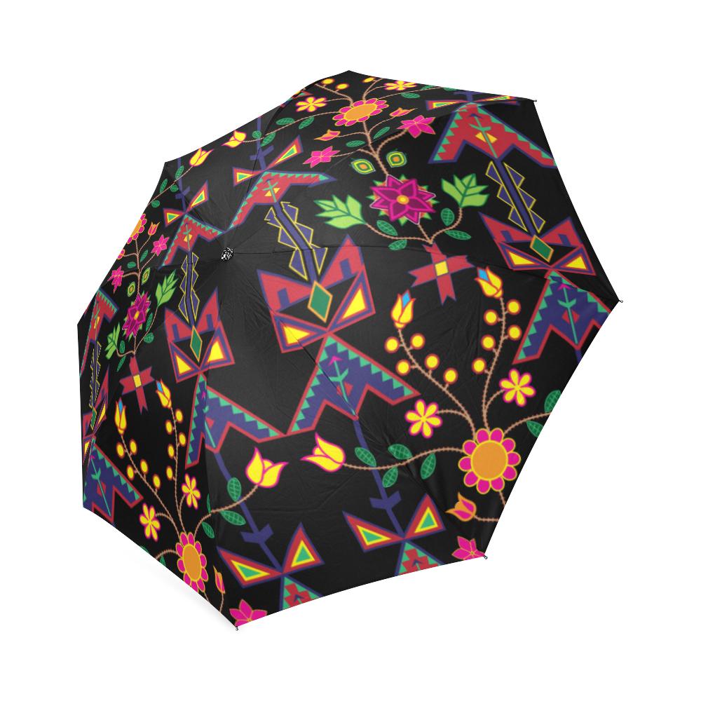 Geometric Floral Spring-Black Foldable Umbrella Foldable Umbrella e-joyer 
