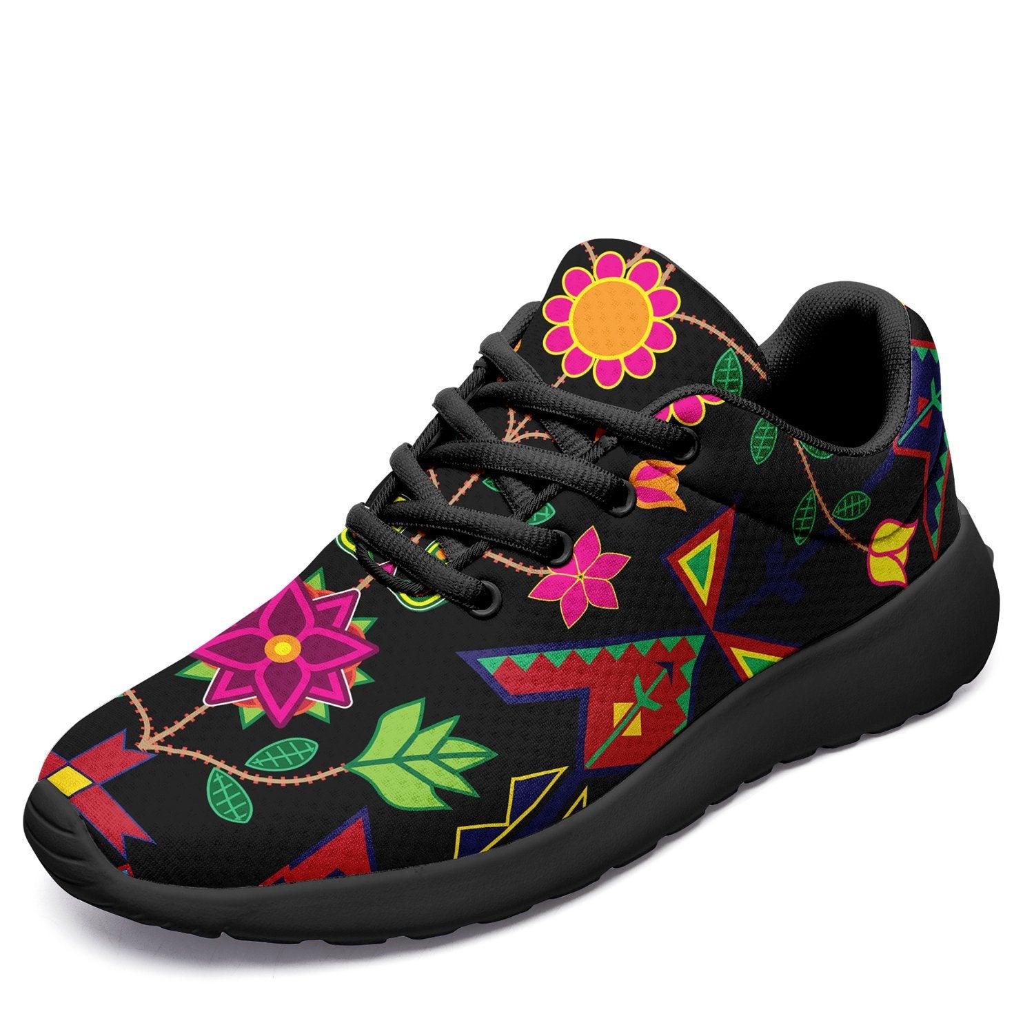 Geometric Floral Spring Black Ikkaayi Sport Sneakers ikkaayi Herman 