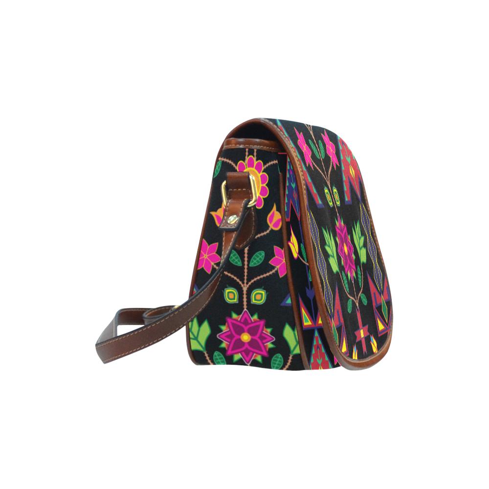 Geometric Floral Spring - Black Saddle Bag/Small (Model 1649) Full Customization Saddle Bag/Small (Full Customization) e-joyer 