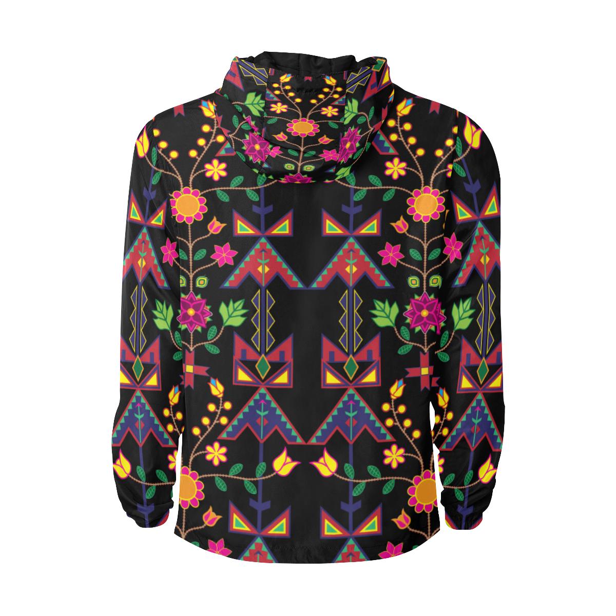 Geometric Floral Spring - Black Unisex Quilted Coat All Over Print Quilted Windbreaker for Men (H35) e-joyer 