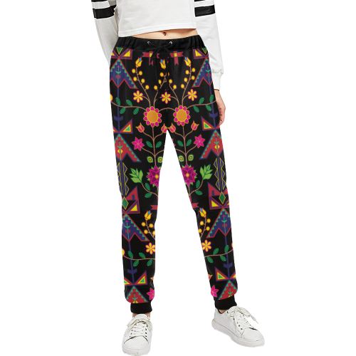 Geometric Floral Spring-Black Women's All Over Print Sweatpants (Model L11) Women's All Over Print Sweatpants (L11) e-joyer 