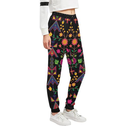 Geometric Floral Spring-Black Women's All Over Print Sweatpants (Model L11) Women's All Over Print Sweatpants (L11) e-joyer 