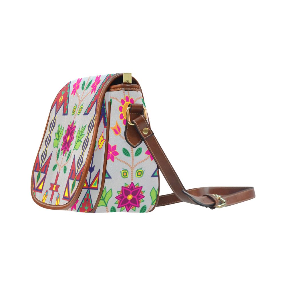 Geometric Floral Spring - Gray Saddle Bag/Small (Model 1649) Full Customization Saddle Bag/Small (Full Customization) e-joyer 