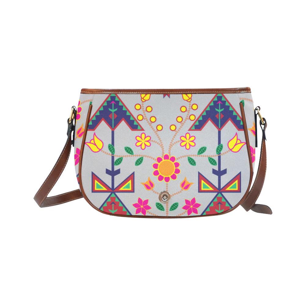 Geometric Floral Spring - Gray Saddle Bag/Small
