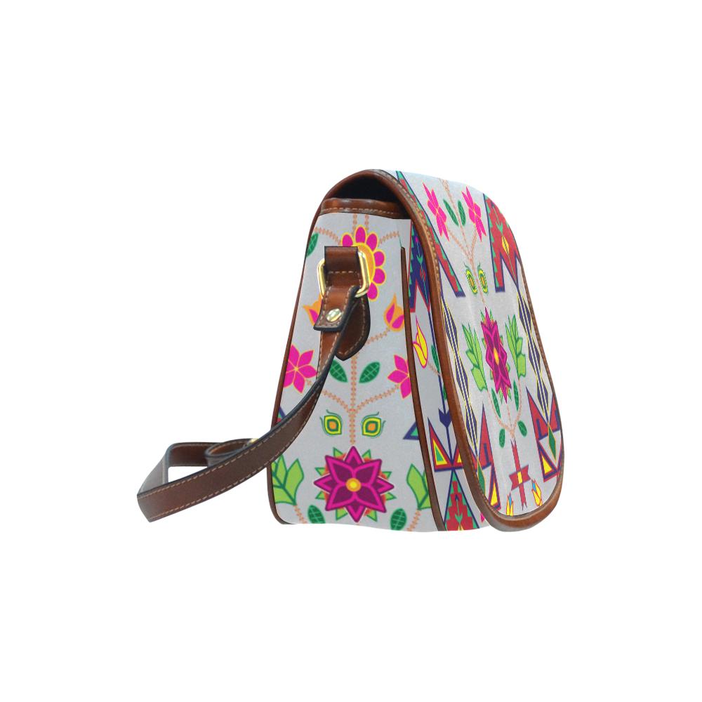 Geometric Floral Spring - Gray Saddle Bag/Small (Model 1649) Full Customization Saddle Bag/Small (Full Customization) e-joyer 