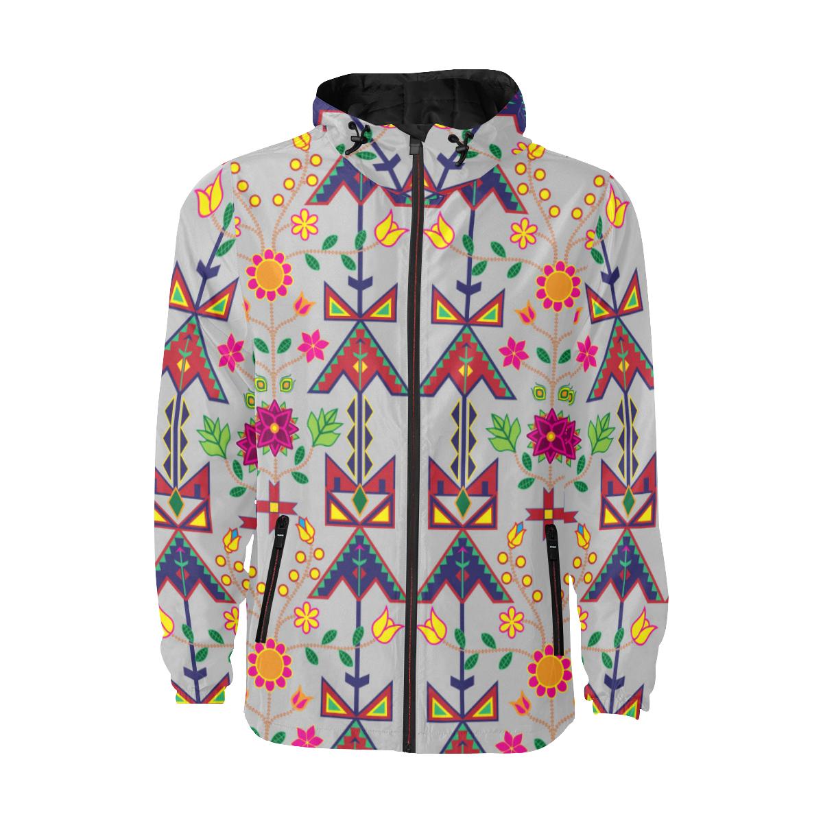 Geometric Floral Spring - Gray Unisex Quilted Coat All Over Print Quilted Windbreaker for Men (H35) e-joyer 