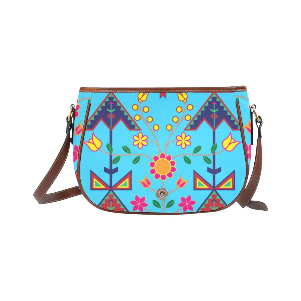 Geometric Floral Spring - SKy Blue Saddle Bag/Small (Model 1649) Full Customization Saddle Bag/Small (Full Customization) e-joyer 