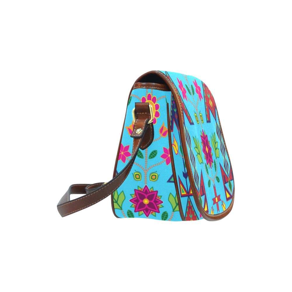 Geometric Floral Spring - SKy Blue Saddle Bag/Small (Model 1649) Full Customization Saddle Bag/Small (Full Customization) e-joyer 