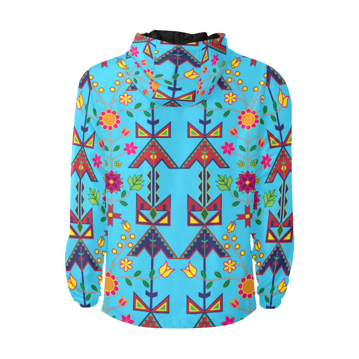 Geometric Floral Spring-SKy Blue Unisex Quilted Coat All Over Print Quilted Windbreaker for Men (H35) e-joyer 