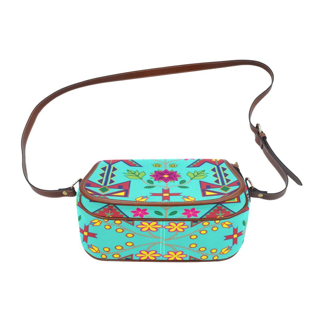 Geometric Floral Spring - Sky Saddle Bag/Small (Model 1649) Full Customization Saddle Bag/Small (Full Customization) e-joyer 