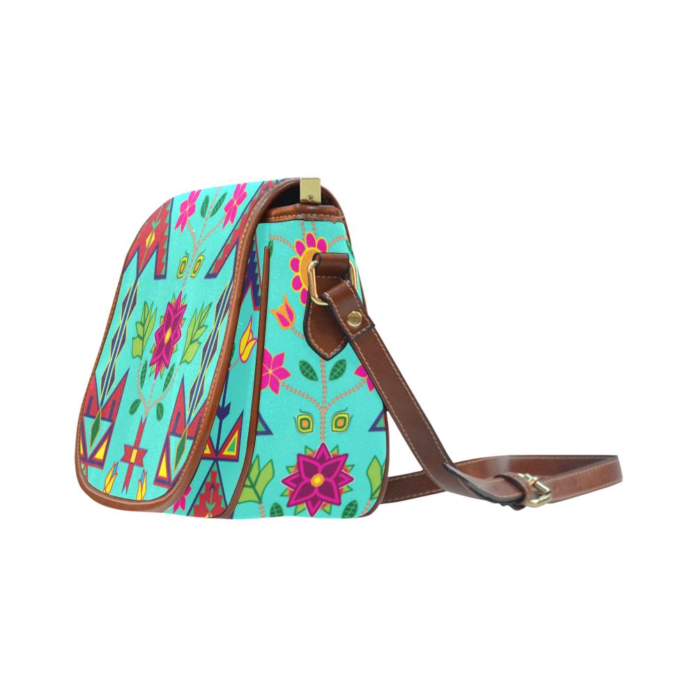 Geometric Floral Spring - Sky Saddle Bag/Small (Model 1649) Full Customization Saddle Bag/Small (Full Customization) e-joyer 