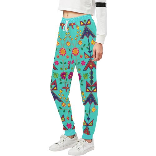 Geometric Floral Spring-Sky Women's All Over Print Sweatpants (Model L11) Women's All Over Print Sweatpants (L11) e-joyer 