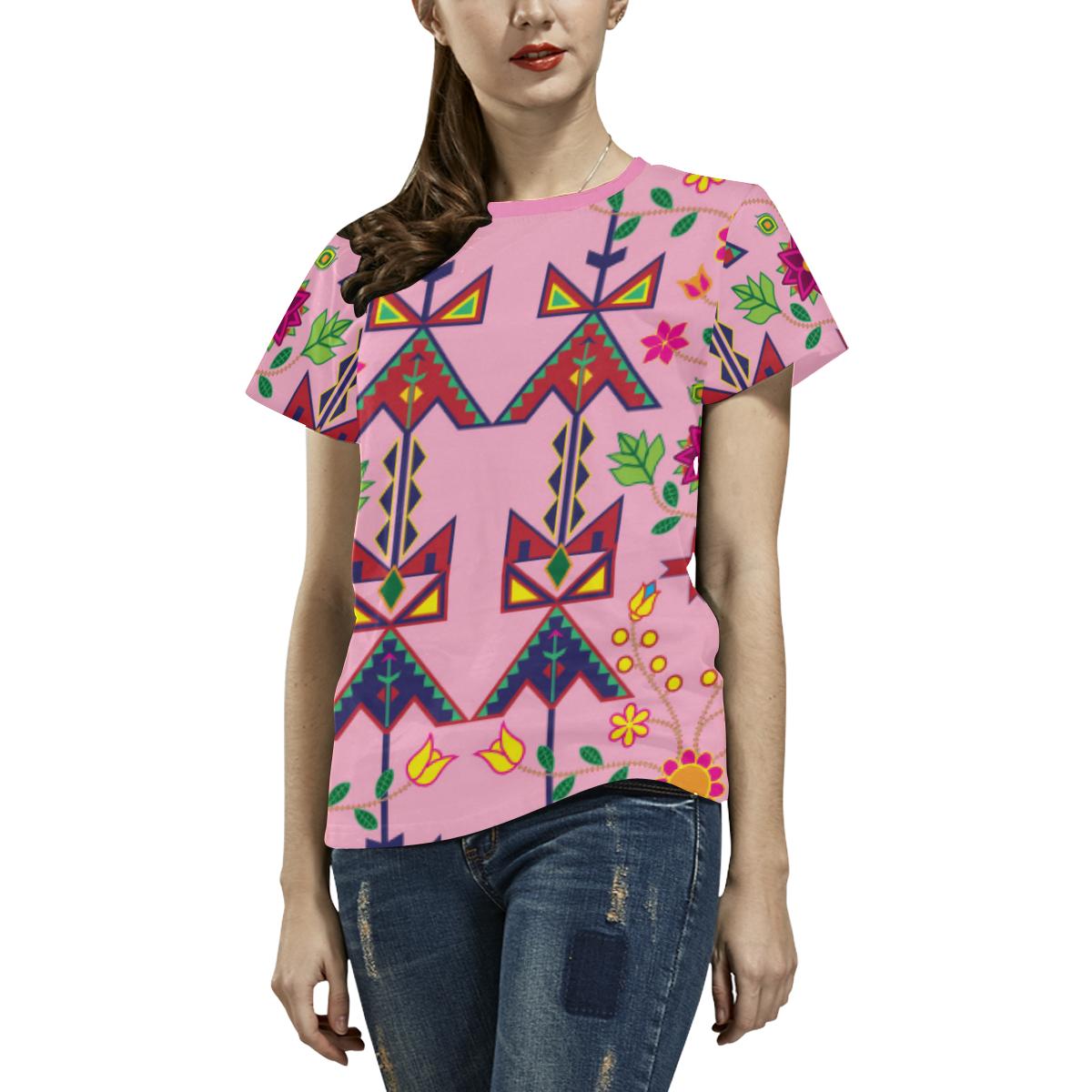 Geometric Floral Spring-Sunset All Over Print T-shirt for Women/Large Size (USA Size) (Model T40) All Over Print T-Shirt for Women/Large (T40) e-joyer 