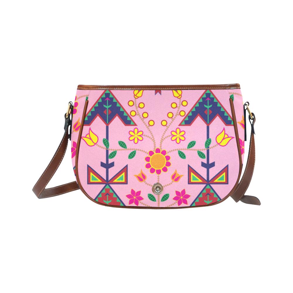 Geometric Floral Spring - Sunset Saddle Bag/Small (Model 1649) Full Customization Saddle Bag/Small (Full Customization) e-joyer 