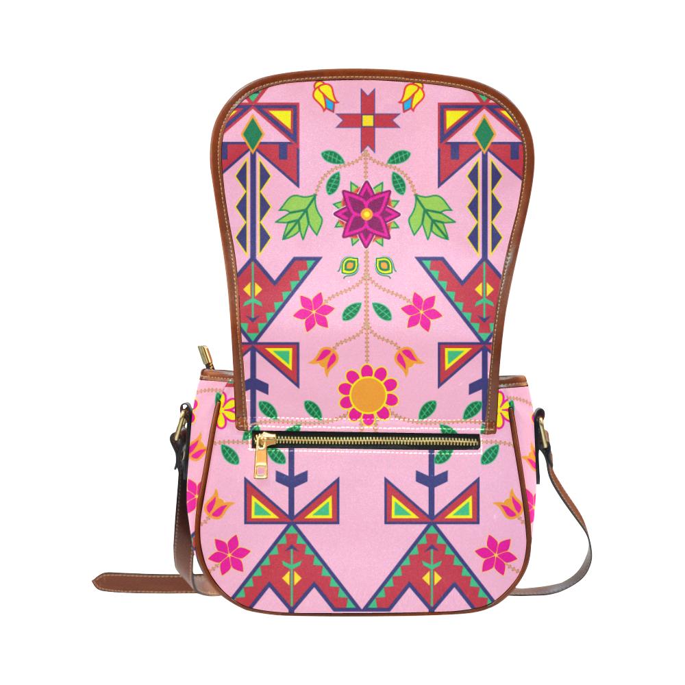 Geometric Floral Spring - Sunset Saddle Bag/Small (Model 1649) Full Customization Saddle Bag/Small (Full Customization) e-joyer 